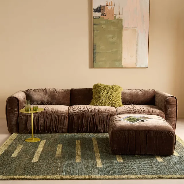 NOUS Living 3-zitsbank met hocker Kaia bruin, foto 2