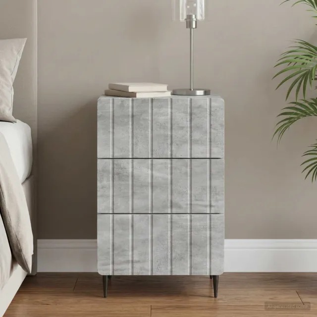 vidaXL Nachtkastje met lade Betongrijs 43x 41 x 68 cm Bewerkt hout grijs, foto 2