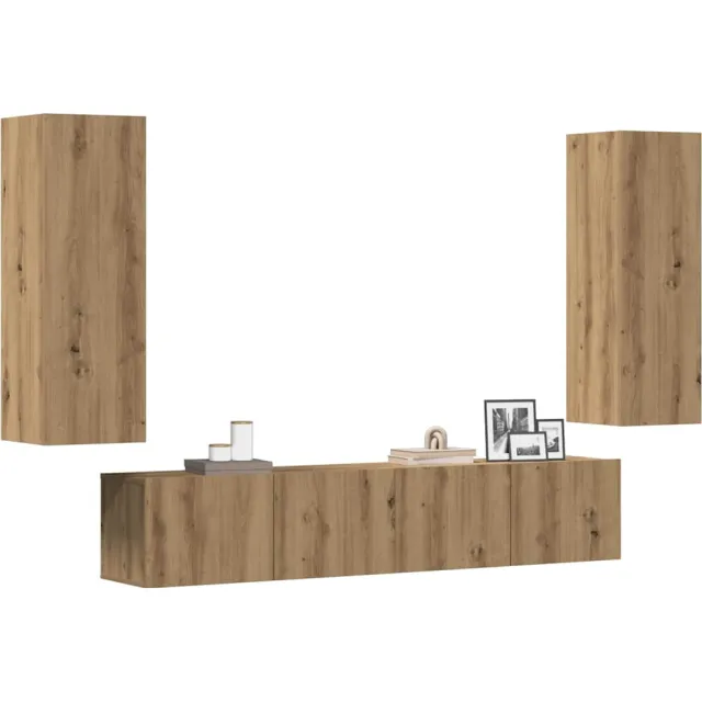 vidaXL Tv-wandkasten 4 st bewerkt hout artisanaal eikenkleurig Bruin