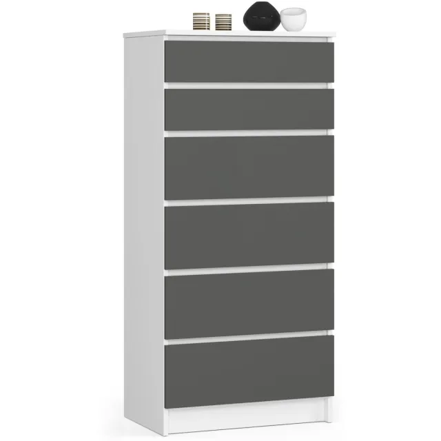 Akord Ladekast K60 met 6 Lades / AKORD Furniture Factory / Wit - Grafietgrijs / 60 x 130 x 40 cm