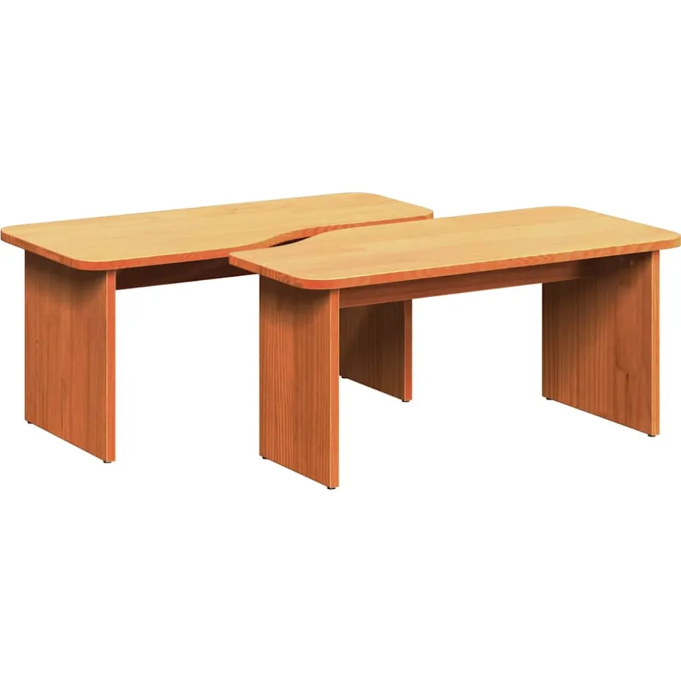 vidaXL Salontafel 2 st Wasbruin 100 x 69 x 35,5 cm Massief grenenhout bruin, foto 3