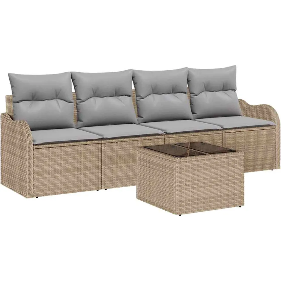 vidaXL Tuin Sofa Set Beige poly rattan