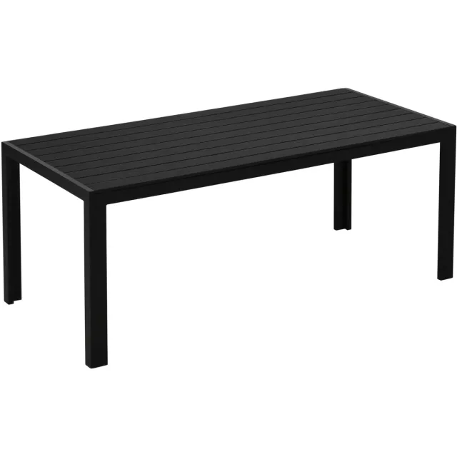 MEUNIQ tuintafel 190 x 84,5 x 72 cm, aluminium onderstel en composiet tafelblad met houtlook, rechthoekige eettafel voor tuin, terras of balkon, zwart