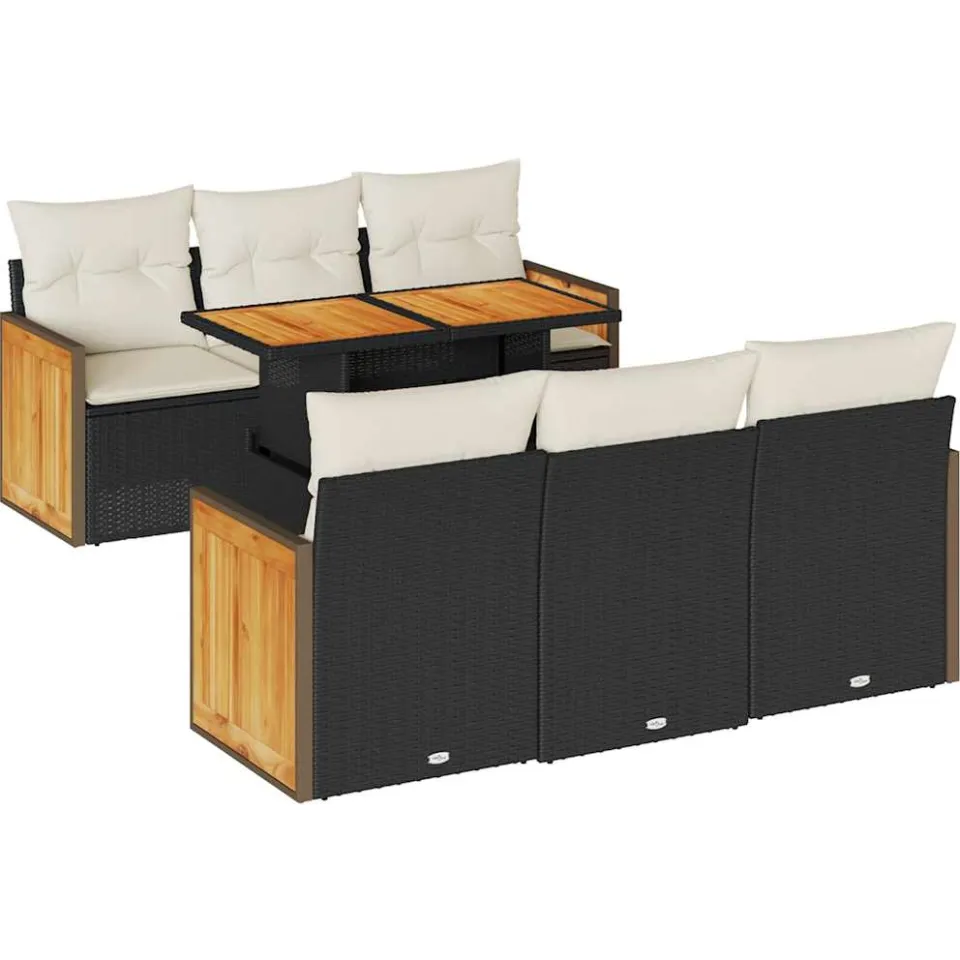 vidaXL 7-delige Loungeset met kussens poly rattan acacia zwart, foto 3