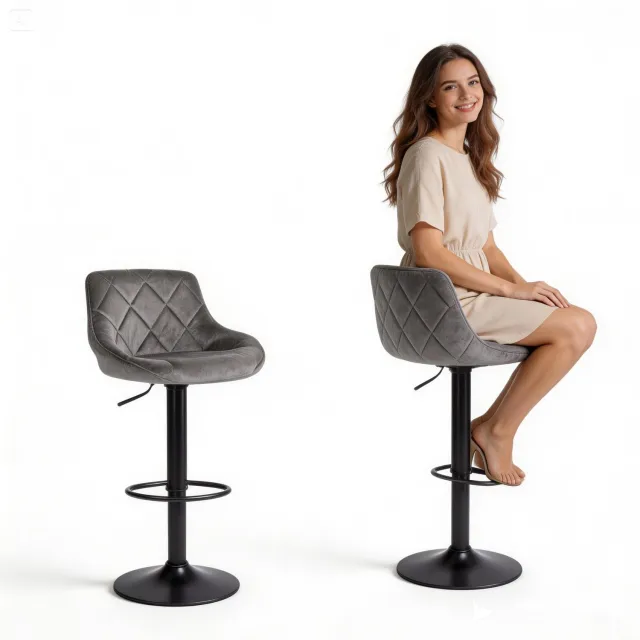 Gockowiak Draaibare Barstoel Velvet Grafit Verstelbaar - Comfort & Stijl