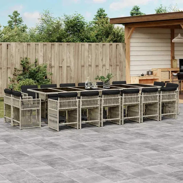 vidaXL 17-delige Tuinset met kussens poly rattan lichtgrijs