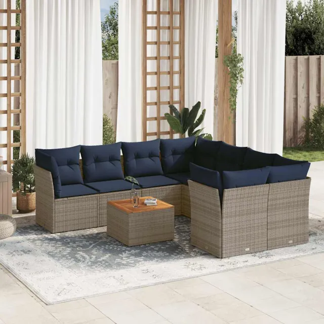 vidaXL 9-delige Loungeset met kussens poly rattan grijs, foto 2