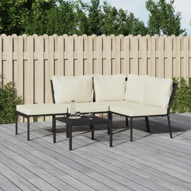 vidaXL 5-delige Loungeset met zandkleurige kussens staal, foto 2
