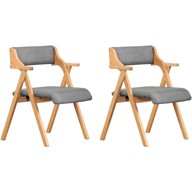 SoBuy Vouwstoel - Vouwstoelen voor Volwassenen met Gepolsterd Zitvlak en Rugleuning - Houten Campingstoel met Armleuningen, Vouwbaar - Licht Eiken Grijs Hout | FST98-HGX2 Licht hout en grijs