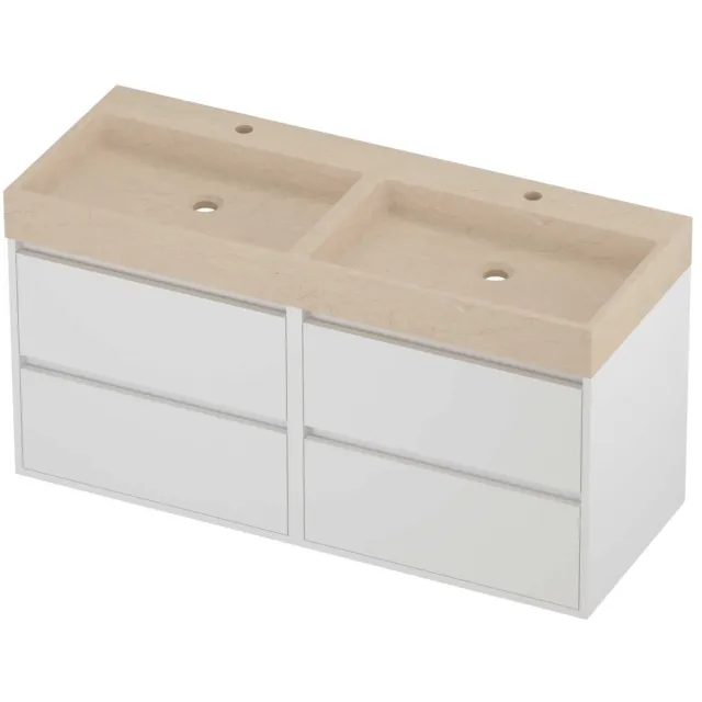 Proline Evoli Badmeubelset Hardsteen Loft Greeploos 120x46x62 cm Sand Stone Mat White Mat Wit