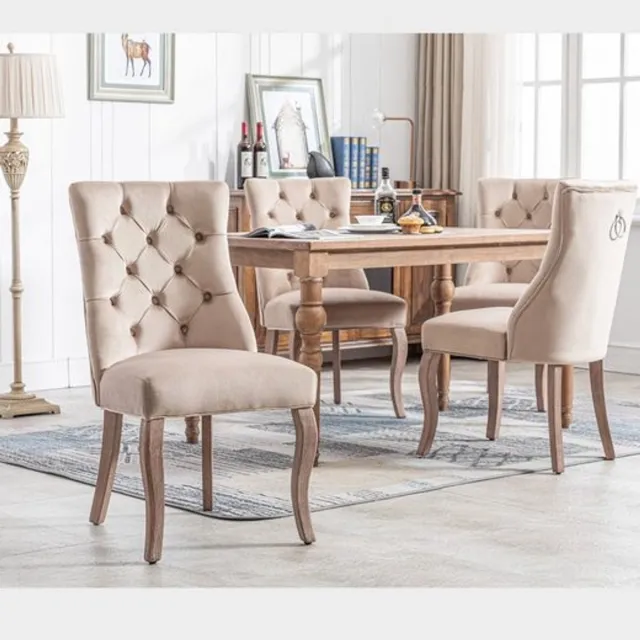 Welltin Set van 4 eetkamerstoelen - Eettafelstoel - Eetkamerstoel - Keukenstoel - Stoel - Fluweel - 51x51x97 cm - Beige
