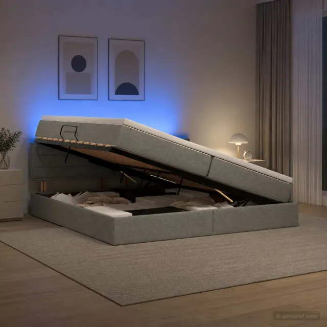 vidaXL LED Opslagbed met Matras Donkergrijs 200 x 200 cm Stof