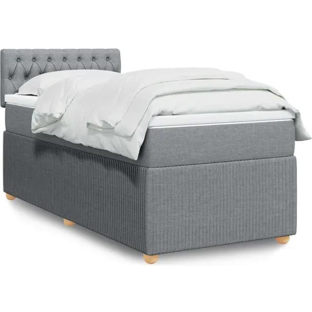 vidaXL Boxspring met matras stof lichtgrijs 90x200 cm grijs