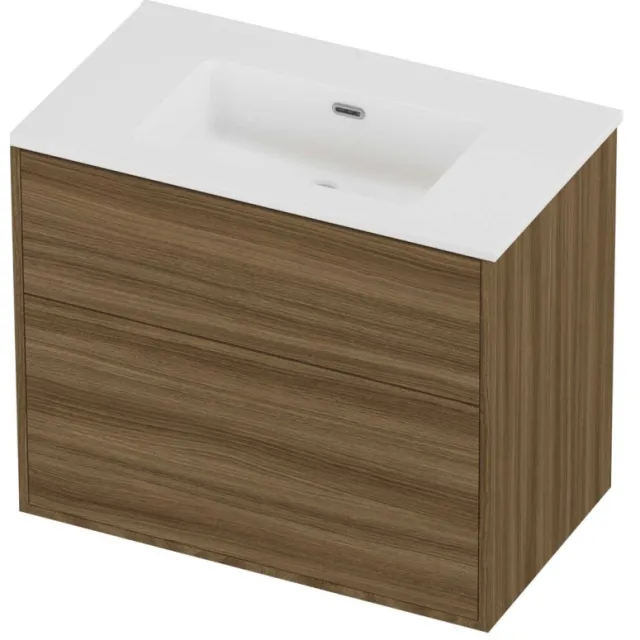 Proline Tribute Badmeubelset Porselein Elegant 2 Laden 80x46x67 cm Mat White Caramel Walnut Houtlook