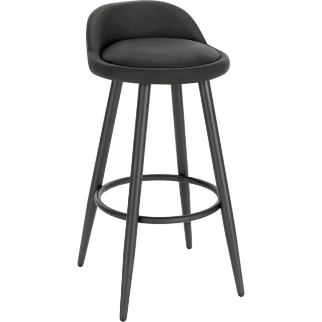 Happyment Leren Barkruk Marilo - Barstoelen ergonomisch - Set van 1 - Antraciet - Met kleine rugleuning - Voor Keuken & bar - Zithoogte 69cm
