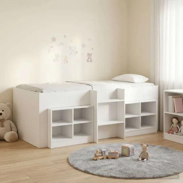 vidaXL Loft Bed Frame met Kast met plank 3 st Wit Bewerkt hout