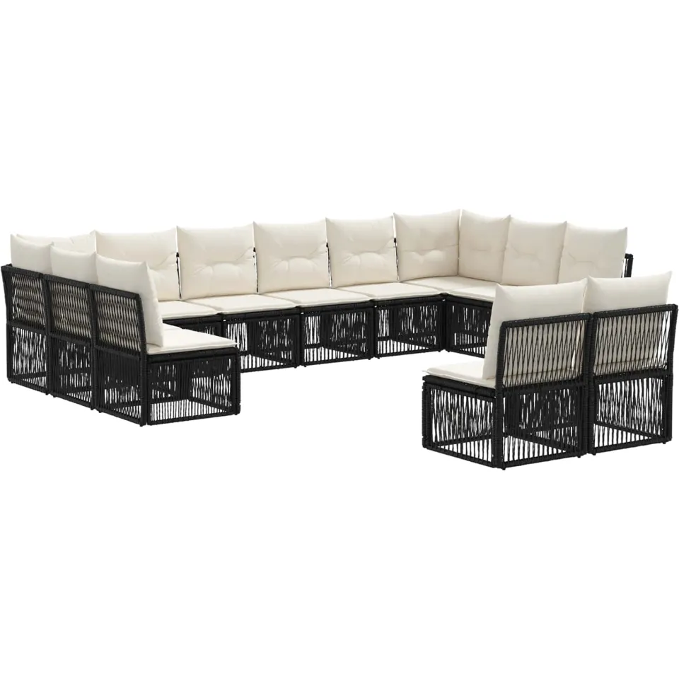 vidaXL Tuinbankenset 12 st 12-zits Zwart poly rattan