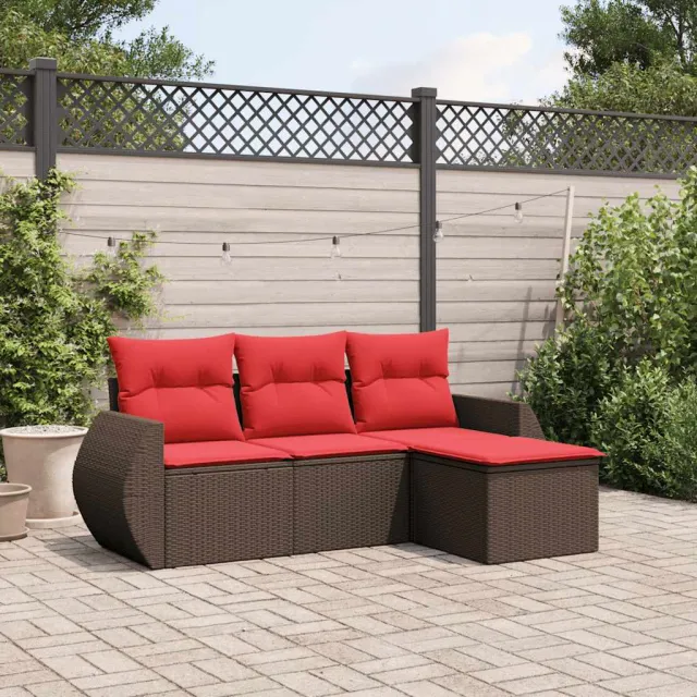 vidaXL 4-delige tuinbankset met kussens, bruin polyrotan, foto 2