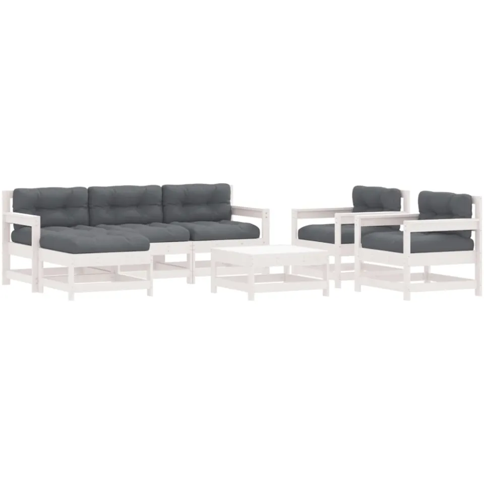 vidaXL 7-delige Loungeset met kussens massief hout wit, foto 3