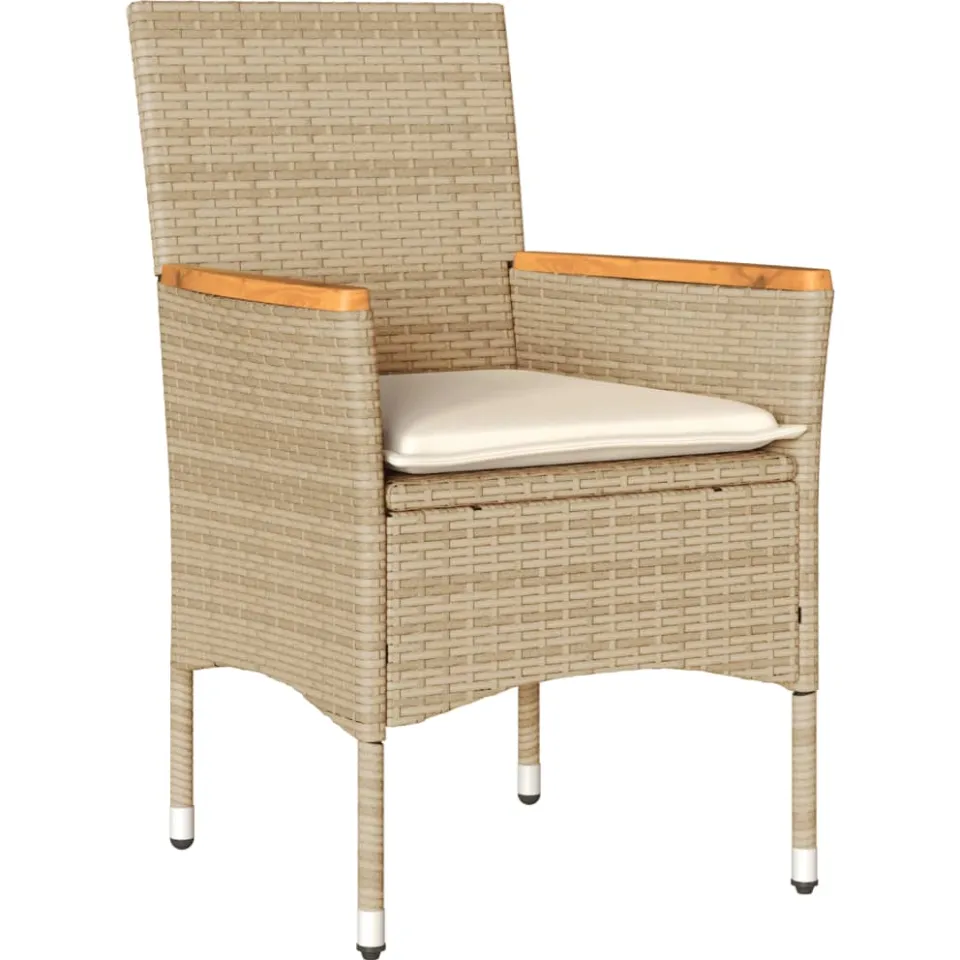 vidaXL 3-delige Tuinset met kussens poly rattan en acaciahout beige
