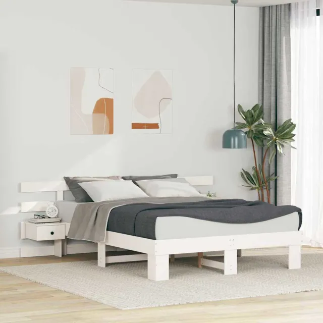 vidaXL Bedframe met hoofdeinde Wit 140 x 200 cm Massief grenenhout