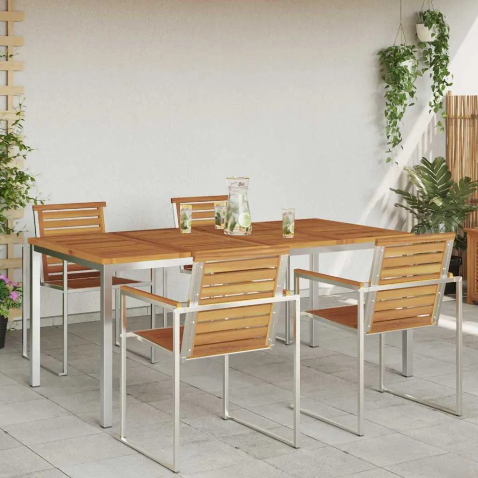 vidaXL Eettafel 180x90x75 cm Massief Acacia Hout en Roestvrijstaal, foto 3