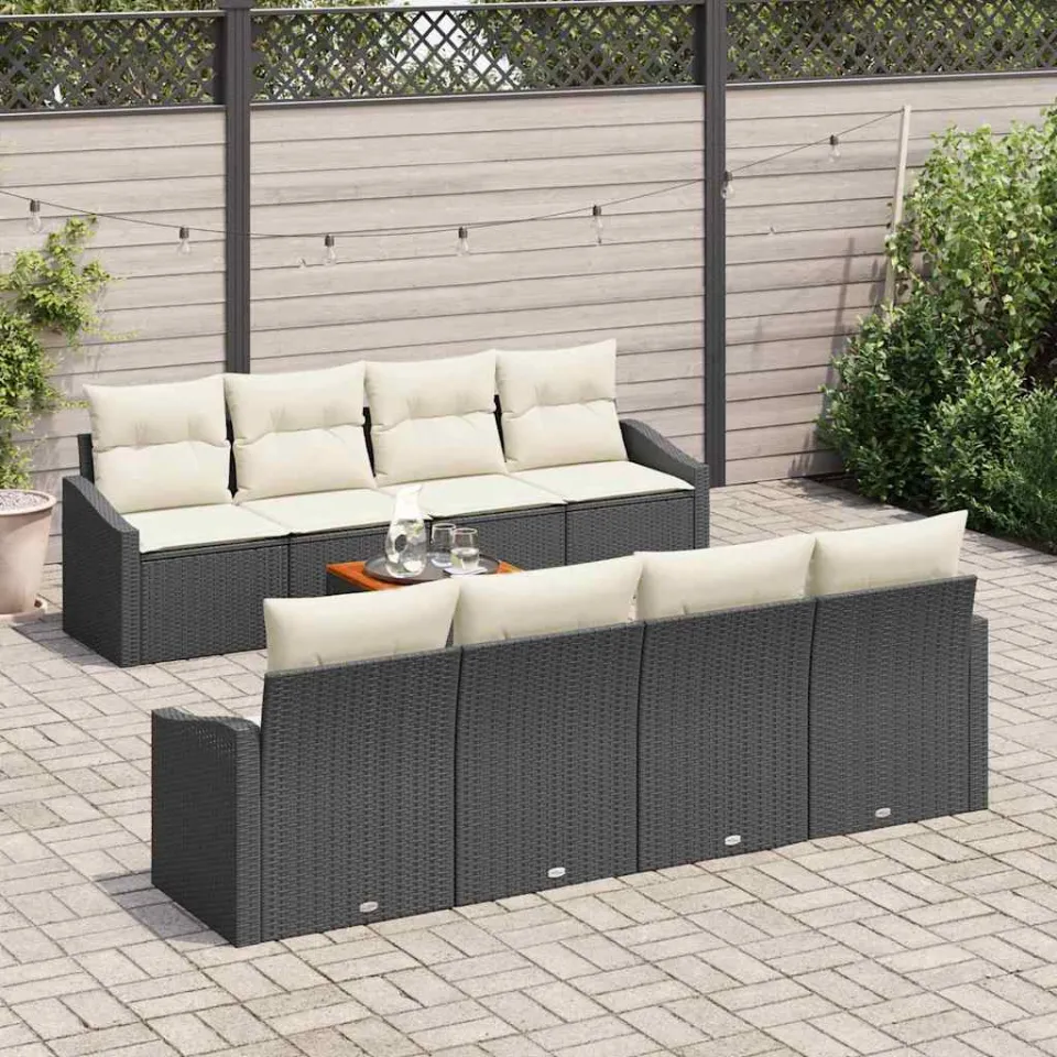 vidaXL Tuinbankenset 9 st Zwart poly rattan, foto 2