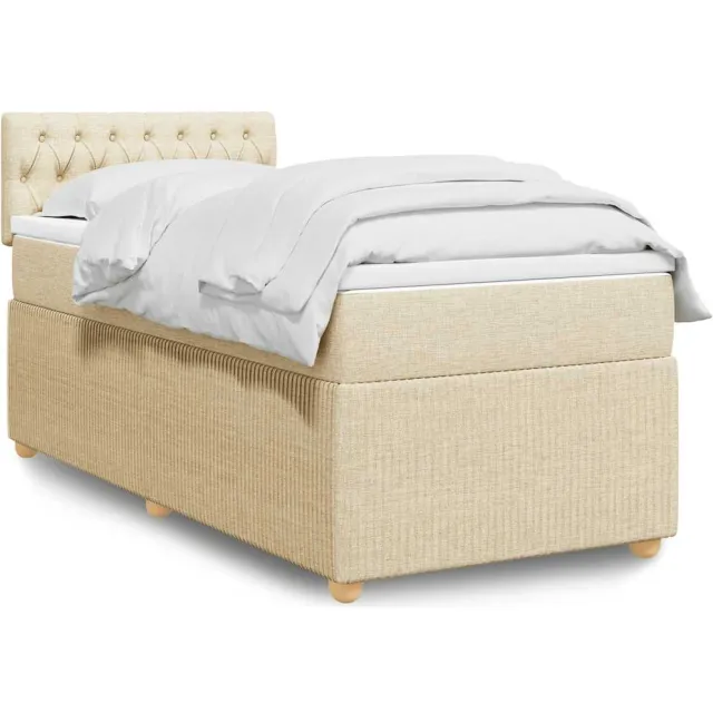 vidaXL Boxspring met matras stof crèmekleurig 100x200 cm