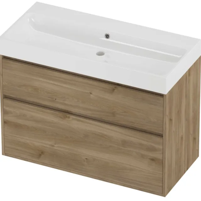 Proline Podium Badmeubelset Polystone Loft 100x46x75 cm Glans Wit Cider Oak Eiken