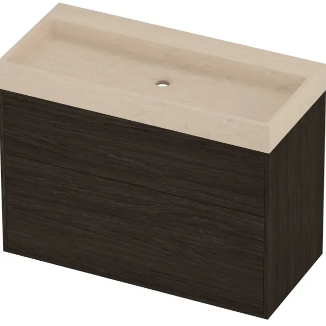 Proline Evoli Badmeubelset Hardsteen Loft 2 Laden 100x46x75 cm Sand Stone Mokka Oak Eiken
