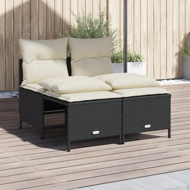 vidaXL 4-delige Loungeset met kussens poly rattan zwart, foto 2