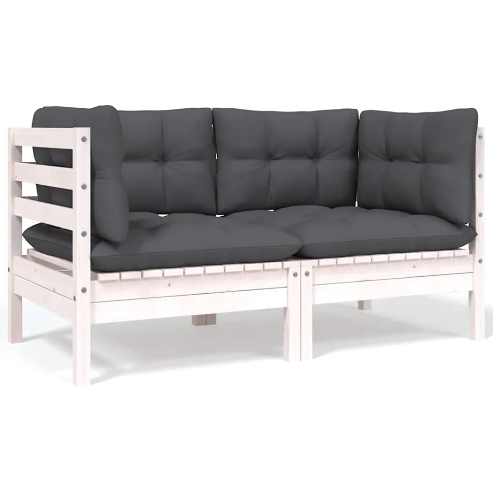 vidaXL 9-delige Loungeset met antracietkleurige kussens grenenhout Wit