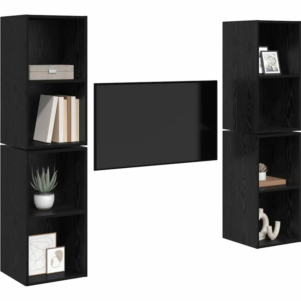 vidaXL Tv-meubelset 4 st 37 x 37 x 72 cm Zwart Eiken