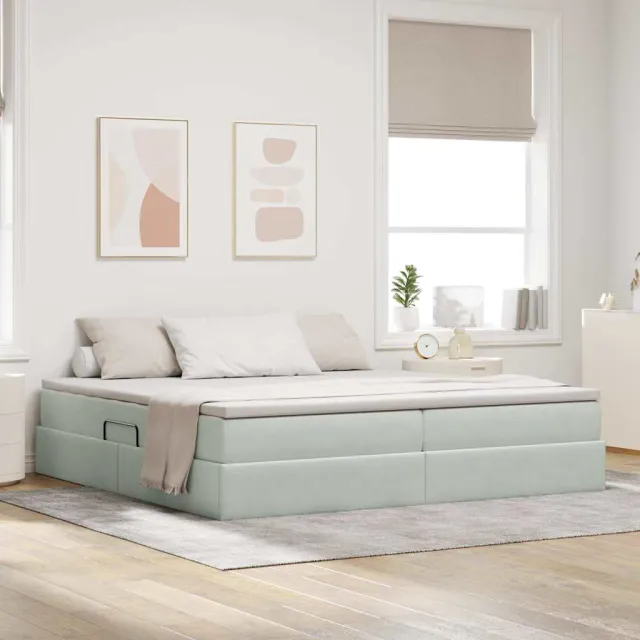vidaXL Opbergbed met matras met opslag Lichtgrijs 200 x 200 cm Fluweel