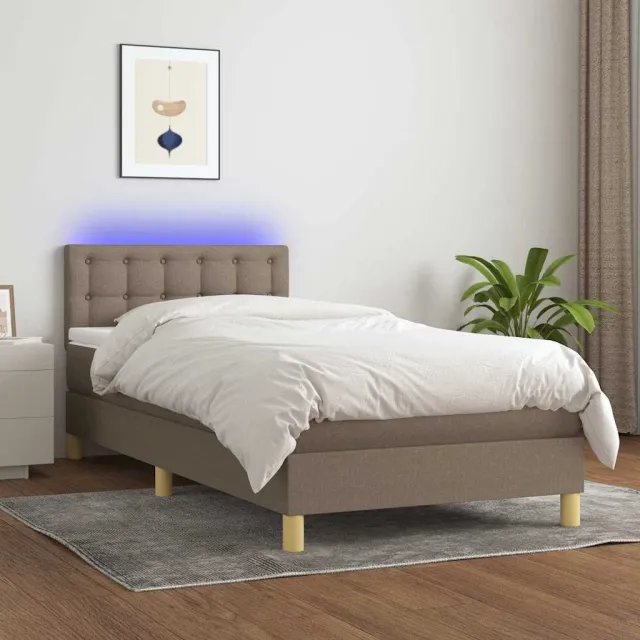 vidaXL Boxspring met matras en LED stof taupe 100x200 cm