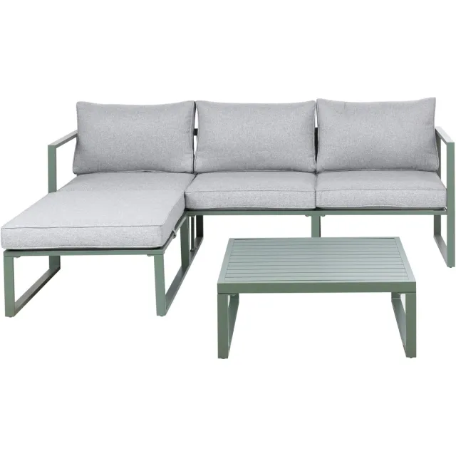 Beliani OLANG - Loungeset - Groen - Linkszijdig - Stof/Aluminium