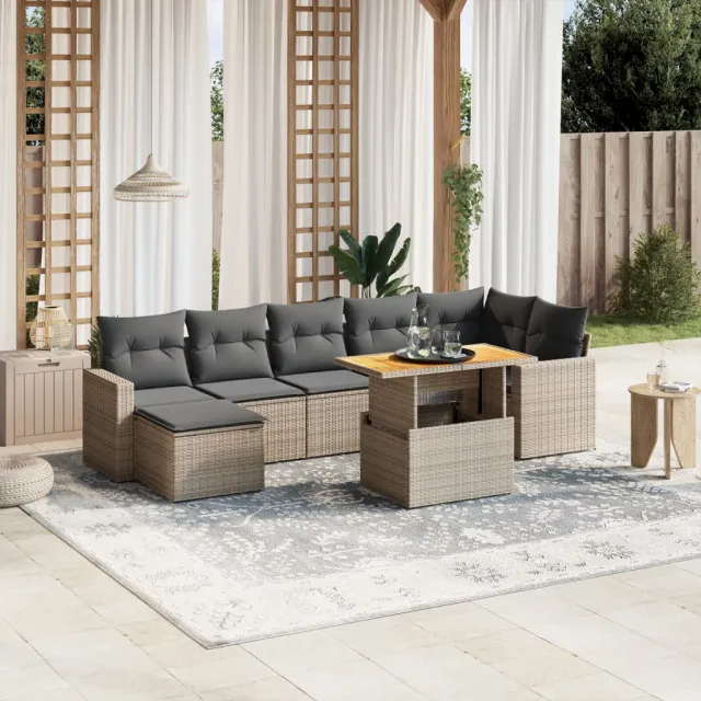 vidaXL 8-delige Loungeset met kussens poly rattan grijs, foto 2