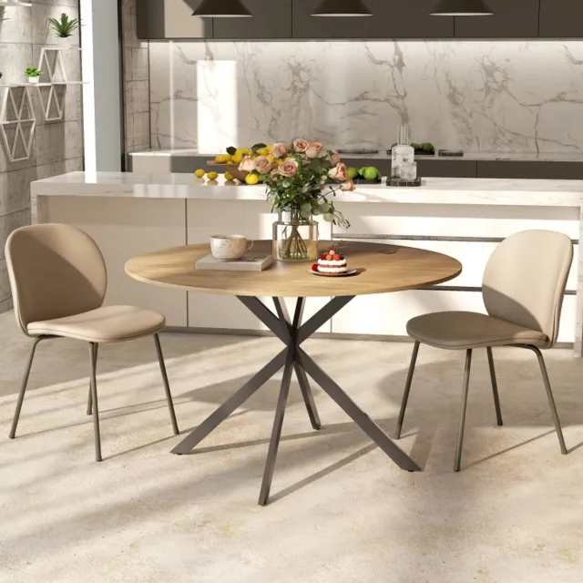 COVREO Ronde eettafel 120 cm eiken, hout met X-poot voor 4 personen Oak