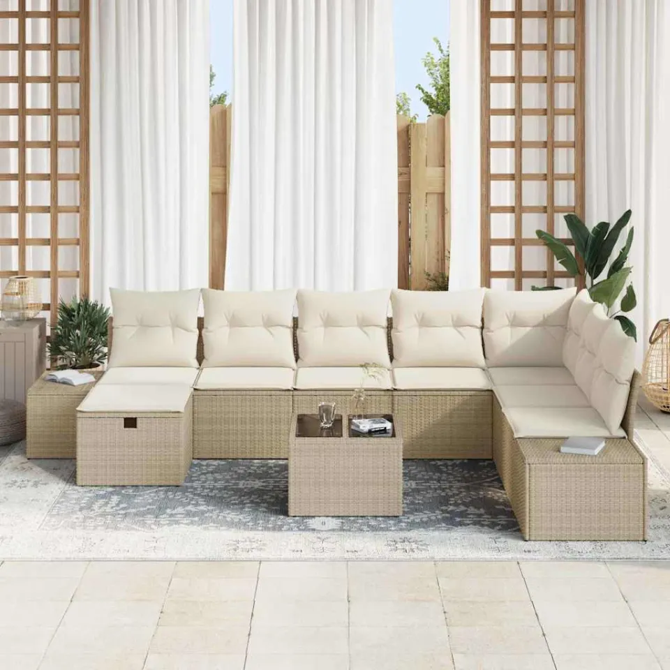 vidaXL Tuin Sofa Set 9 st Beige poly rattan, foto 3