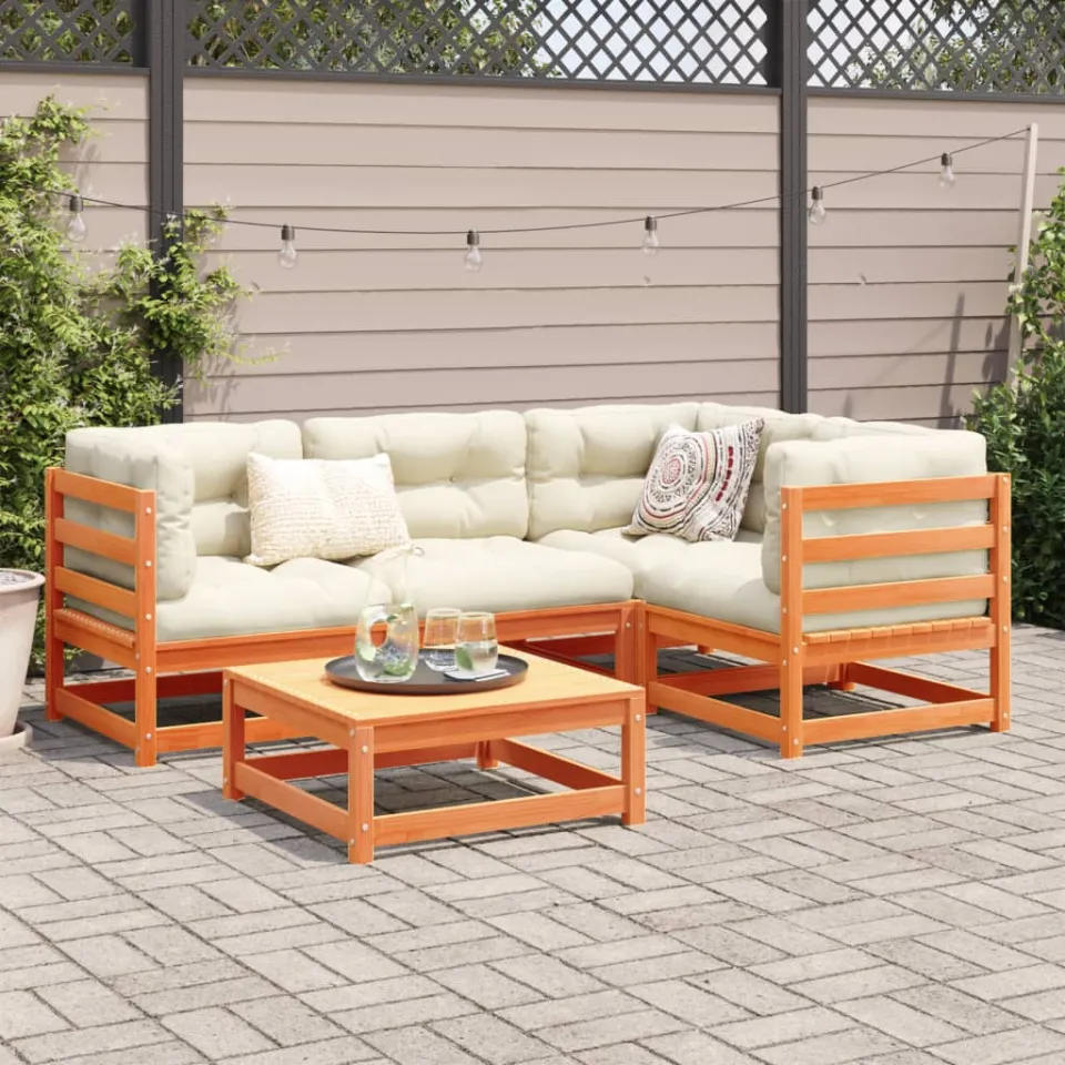 vidaXL 5-delige Loungeset met kussens massief grenenhout wasbruin bruin, foto 2
