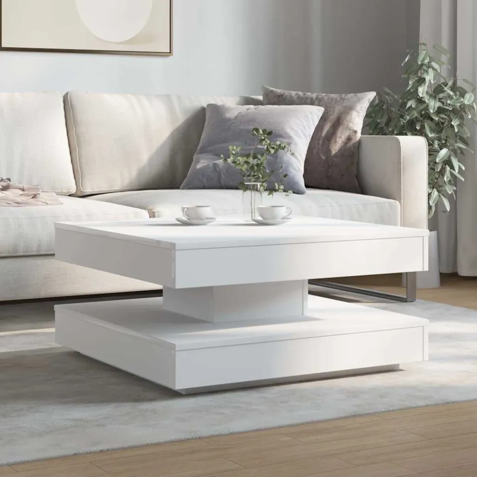 vidaXL Salontafel 360 graden draaibaar 70x70x34,5 cm wit, foto 2