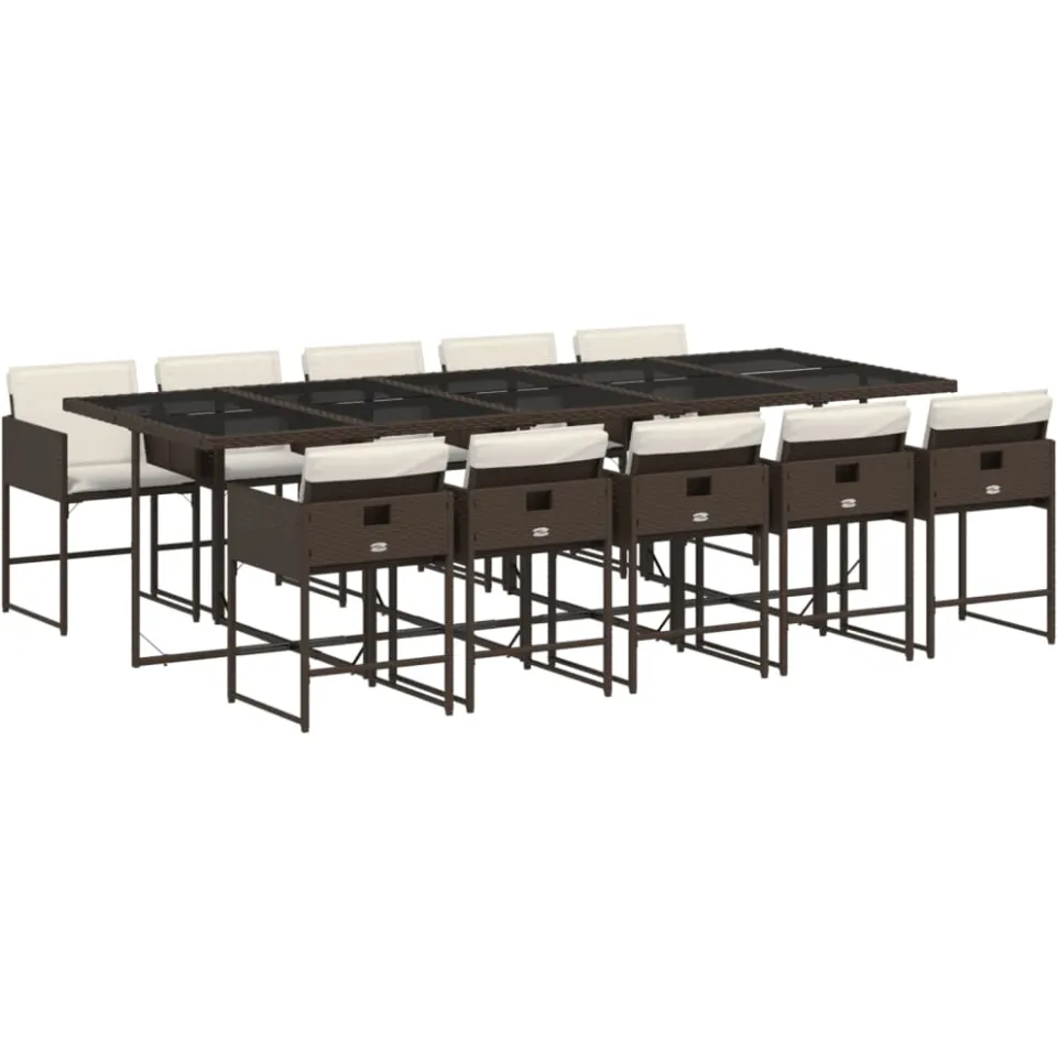 vidaXL 11-delige Tuinset met kussens poly rattan bruin, foto 3