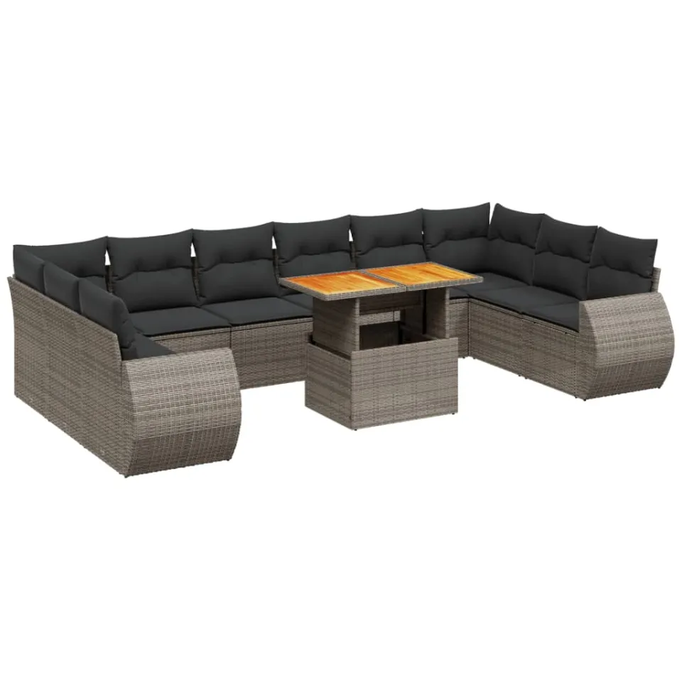 vidaXL 11-delige Loungeset met kussens poly rattan grijs, foto 3
