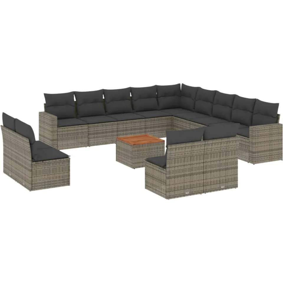 vidaXL 14-delige Loungeset met kussens poly rattan grijs, foto 3