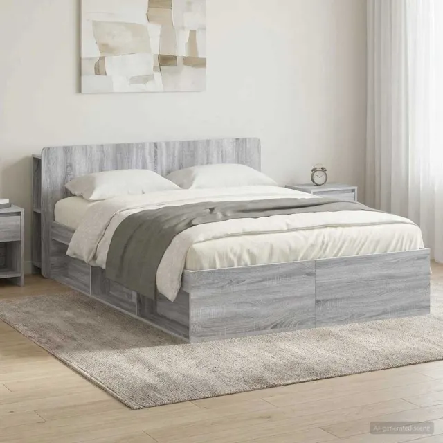 vidaXL Bedframe met opslag Grijs Sonoma 140 x 190 cm Bewerkt hout