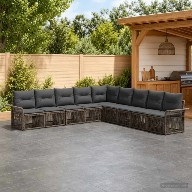 vidaXL Tuinbankenset 9 st 11-zits Grijs poly rattan, foto 2