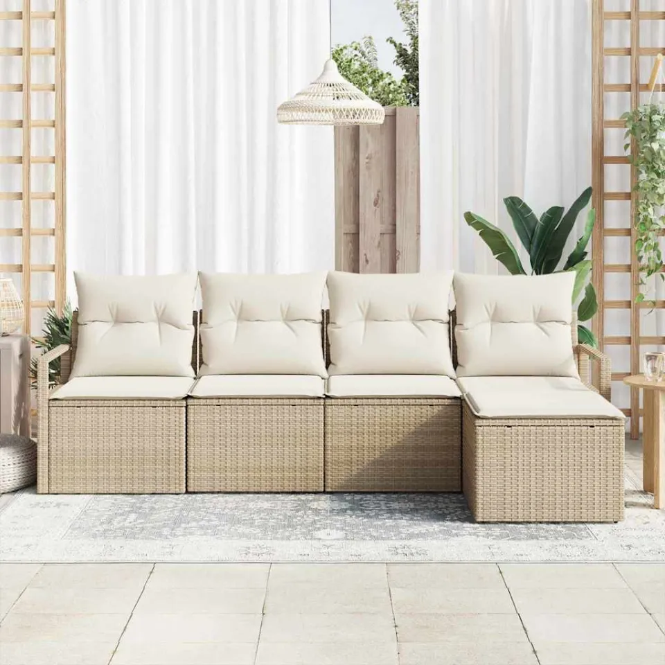 vidaXL Bankstel 5 st Beige en Crème poly rattan, foto 3