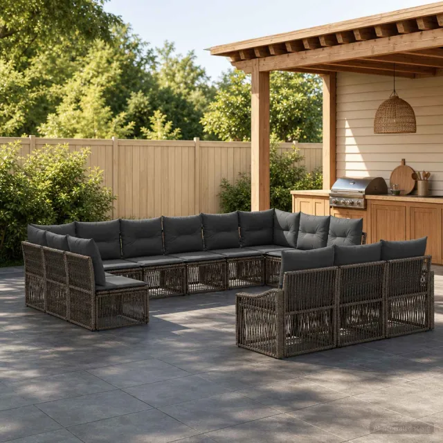 vidaXL Tuinbankenset 13 st 13-zits Grijs poly rattan