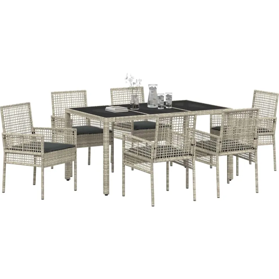 vidaXL Tuin eettafelset 7 st Lichtgrijs poly rattan