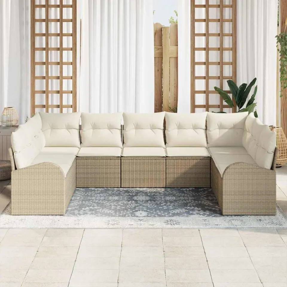 vidaXL Bankstel 9 st 9-zits Beige poly rattan, foto 3